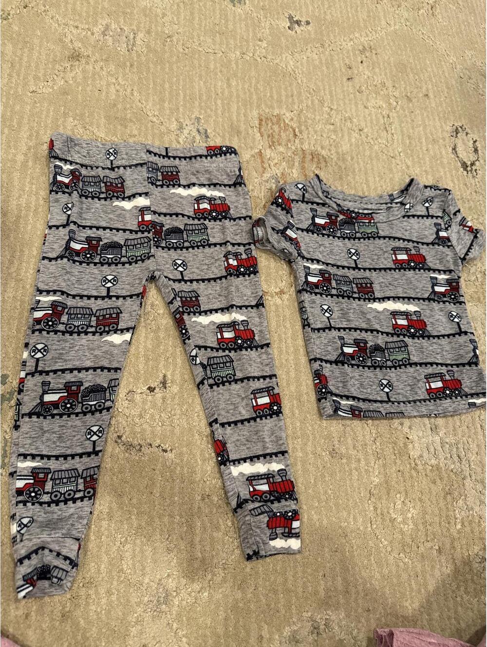 Mick Mack Ltd. 12M Gray Train Print Bamboo Pajama Set